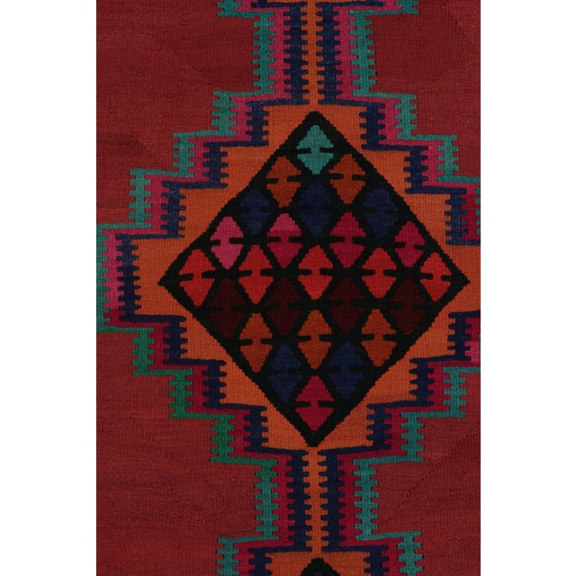 1950s 1950s Vintage Kilim Rug in Red With Colorful Geometric Patterns For Sale - Image 5 of 7