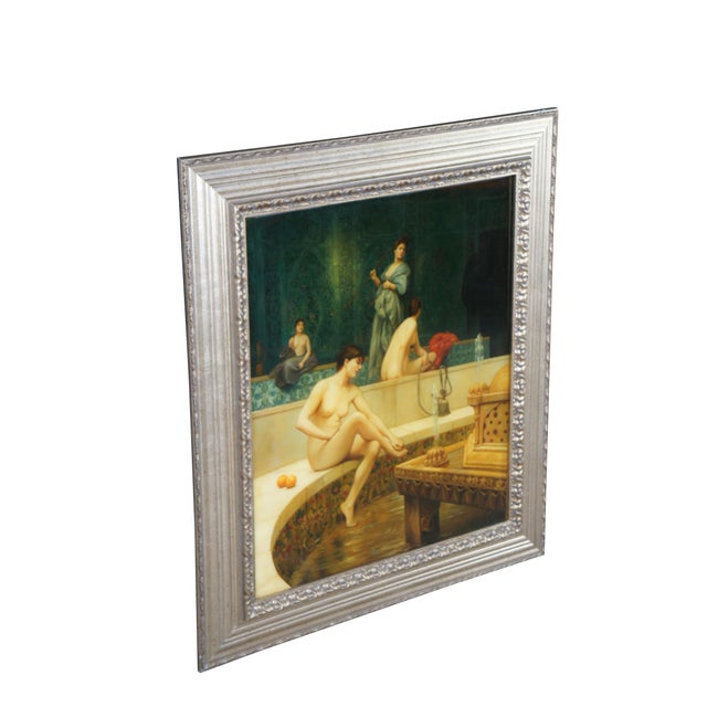 Vintage resin coated reproduction oil painting after French artist Jean-Léon Gérôme titled After the Bath (also known as...