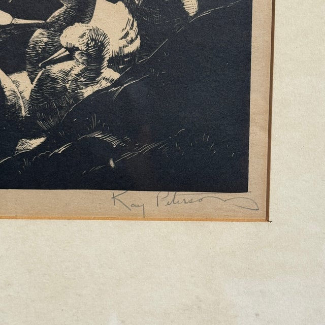 Original lithograph titled Gannets by American artist Kay Peterson (1902–1964), depicting a dramatic grouping of seabirds...