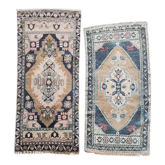 Hand Knotted Oriental Turkish Small Area Rugs - a Pair For Sale