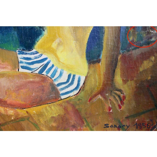 French School Artist, Young Woman at the Port of Sanary, Oil Painting on Canvas, Framed For Sale - Image 14 of 18