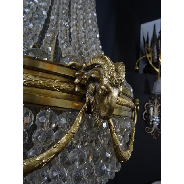 Antique French Chandelier in Bronze and Brass with Ram Heads, 1890s For Sale - Image 4 of 16