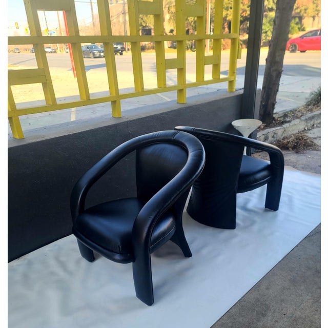 Pair Carsons Post Modern Leather Club Chairs For Sale In San Antonio - Image 6 of 9