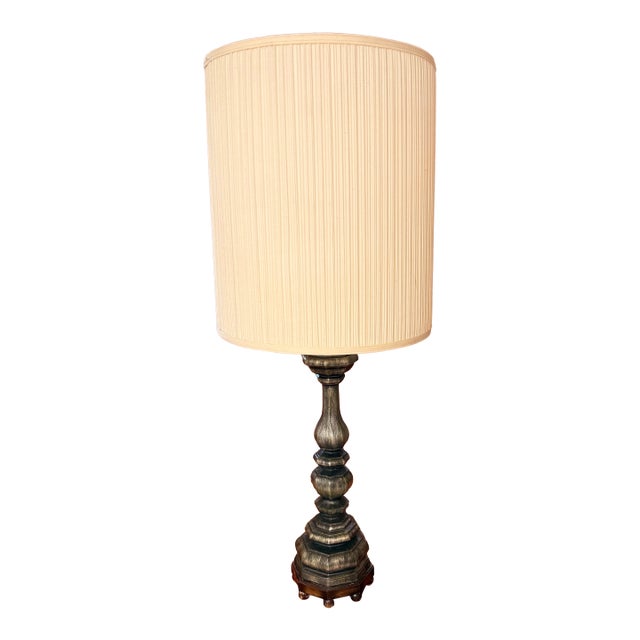 Vintage Hollywood Regency Baluster Table Lamp by Sandel With Fluted Drum Shade For Sale