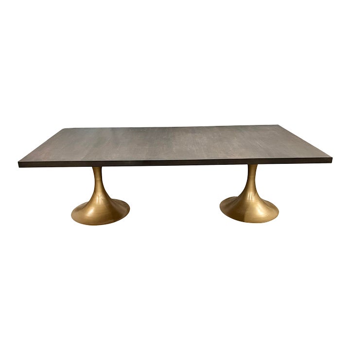 Baker Kara Mann Milling Road Gray Walnut & Brass Liquid Dining Table