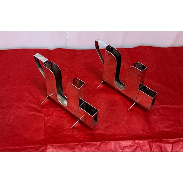 1920s A Pair of 1920s Vintage Etched Sterling Silver Holders Bookends Signed With B For Sale - Image 5 of 16