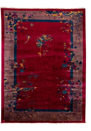 Vintage Chinese Art Deco Wool Rug 9 Ft 11 in X 13 Ft 6 In.