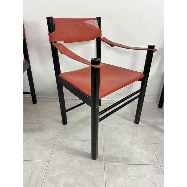 Mid-Century Ibisco Leather Armchairs, Italy, 1960s, Set of 4 For Sale - Image 4 of 14