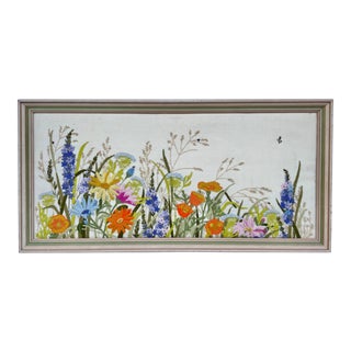 Vintage Embroidered Original Floral Framed Artwork For Sale