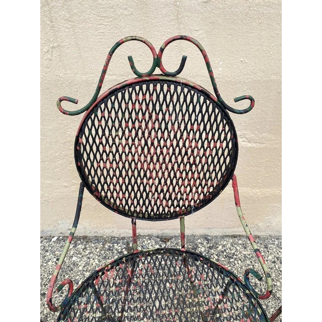Mid 20th Century Vintage Victorian Style Small Wrought Iron Camo Paint Garden Patio Chair - Set 4 For Sale - Image 5 of 12