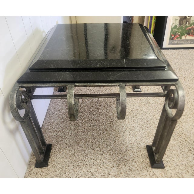 Late 20th Century Late 20th Century French Art Deco Style Iron and Marble End Table For Sale - Image 5 of 13