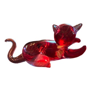 1970s Murano Seguso Sommerso Style Cat For Sale