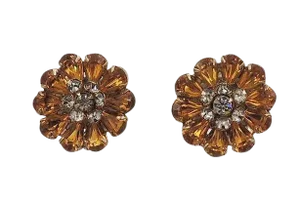 Vintage 1950s Signed Kramer Goldtone Faux-Topaz Rhinestone Clip Earrings - 2 Pieces