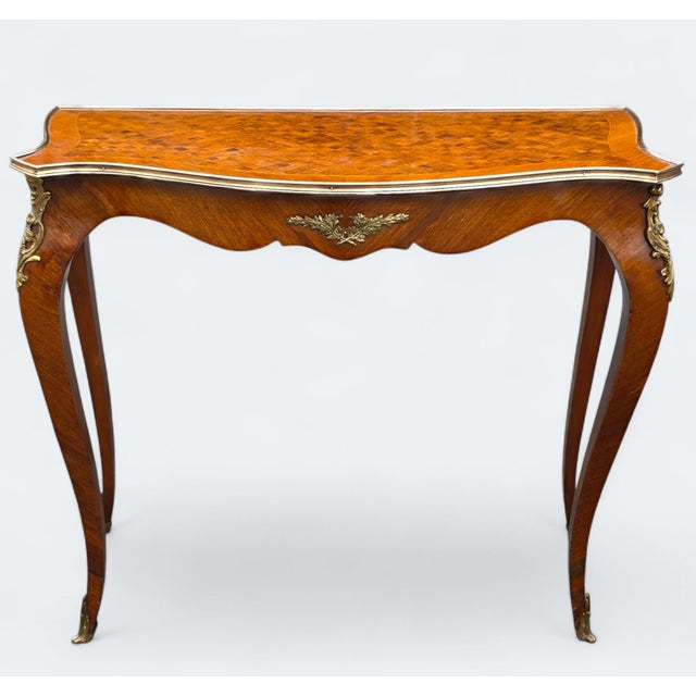 French 19th Century French Louis XV Revival Console Table With Fine Parquetry & Ormolu Mounts For Sale - Image 3 of 11