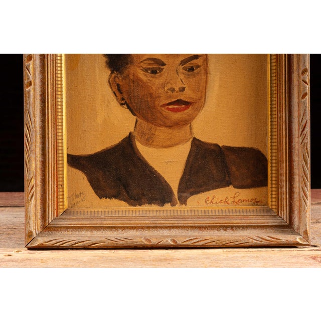 1940s Portrait | Framed 1945 Chick Lamoe Oil Painting, Signed and Dated For Sale - Image 5 of 9