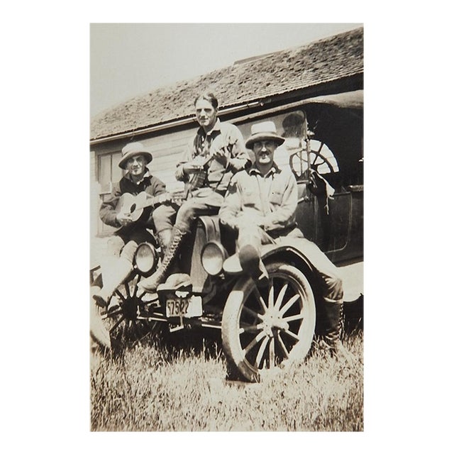Early 20th Century Snapshot Photograph Guys Guitar and Banjo For Sale