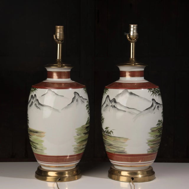 1970s 1970s Chinoiserie Hand Painted Porcelain Lamps - a Pair For Sale - Image 5 of 12