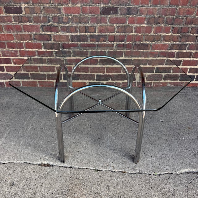 Mid 20th Century Daystrom Chrome Tubular Octagonal Glass Dining Table With 4 Chairs With Wooden Arm Rests For Sale - Image 5 of 12