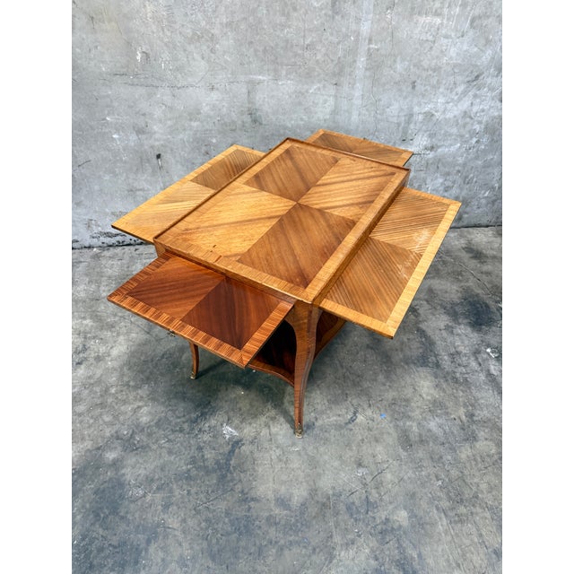 Antique Louis XV Inlaid Parlor Table W Slides France 1880s For Sale - Image 9 of 10