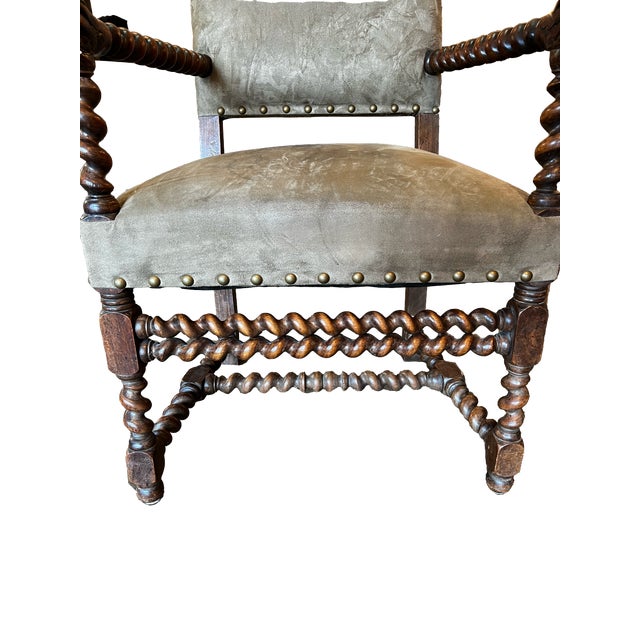 Wood 19th Century French Louis XIII Style Barley Twist Armchair With Dog Terminals For Sale - Image 7 of 9