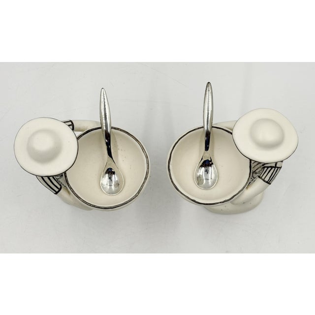 1990s Emilia Castillo "The Couple" Bisque Porcelain & Sterling Silver Salt Cellars - 4 pcs For Sale In Los Angeles - Image 6 of 18