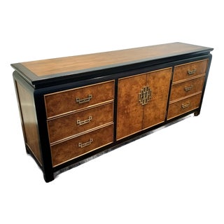 Vintage Ebonized Burlwood Chinoiserie Campaign Dresser by Raymond Sobota for Century Furniture For Sale