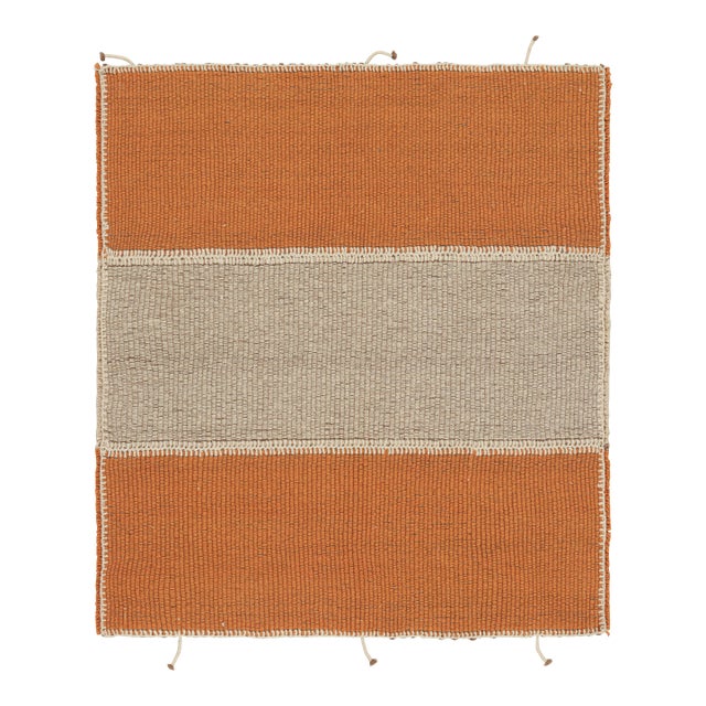 Rug & Kilim’s Contemporary Square Kilim in Beige and Orange Stripes For Sale