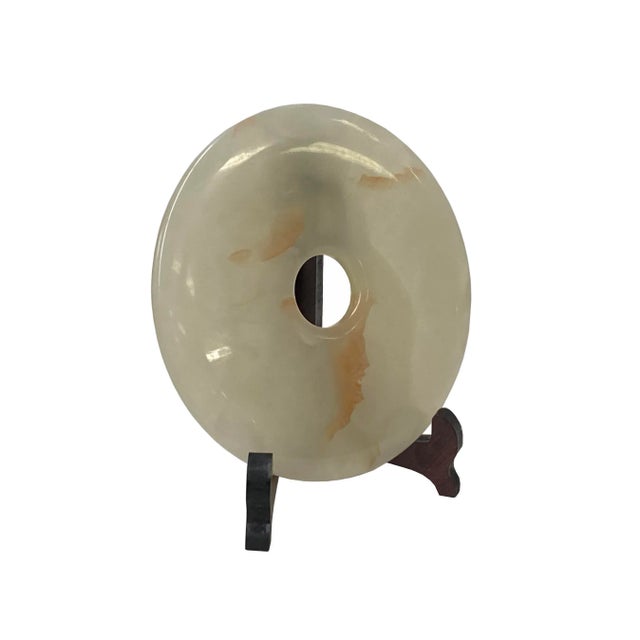 Asian Natural White Brown Onyx Stone Round Fengshui Home Decor Display For Sale - Image 3 of 5