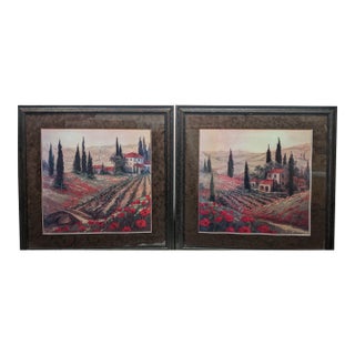 Late 20th Century Signed Fronckowiak "Poppies of Toscano I & II" Framed Fine Art Print Pair For Sale