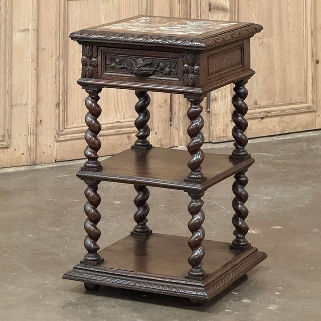 Renaissance 19th Century French Renaissance Marble Top Nightstand ~ End Table For Sale - Image 3 of 12