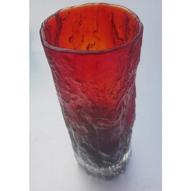 1970s Ice Glass Vase with Red and Black Bark Look For Sale - Image 5 of 5