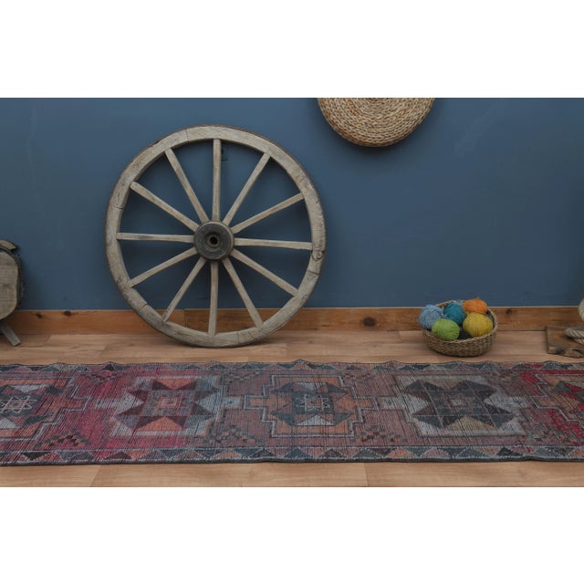 1970s Vintage Turkish Handmade Wool & Cotton Purple Runner Rug For Sale - Image 4 of 11