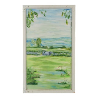 Hand Painted Landscape Reclaimed Window Wall Art For Sale