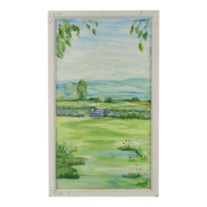 Hand Painted Landscape Reclaimed Window Wall Art