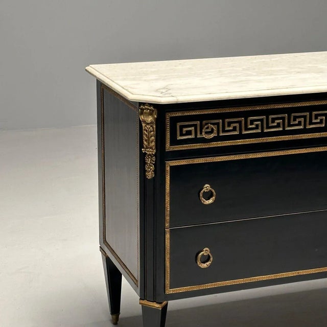 Hollywood Regency Ebonized Cabinet / Commode, Greek Key Motif, Bronze Mounted For Sale - Image 12 of 12