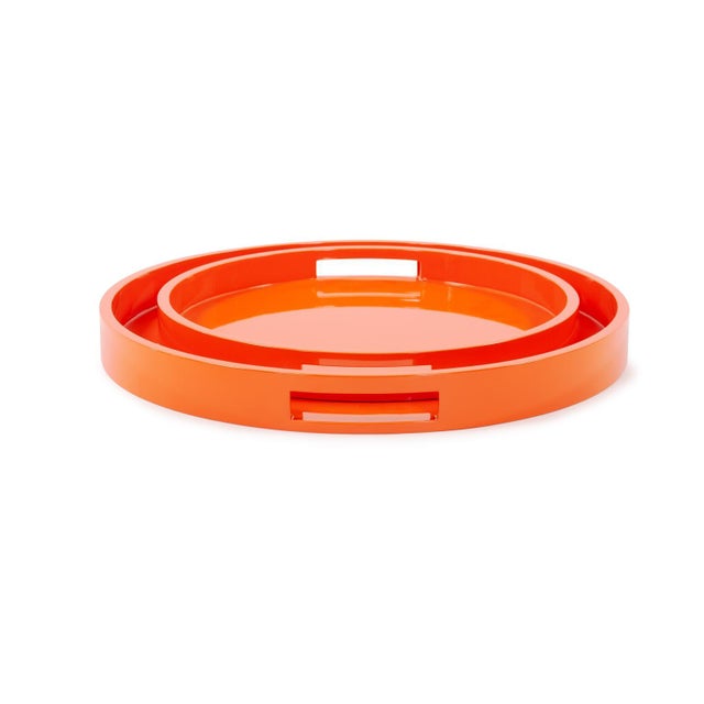 Kenneth Ludwig Chicago Saint Tropez Round Tray Set of 2 - Orange For Sale - Image 4 of 10