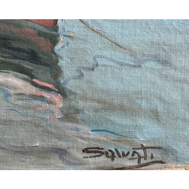 1940s Vintage Bay of Naples Vesuvius Oil Painting For Sale - Image 5 of 10