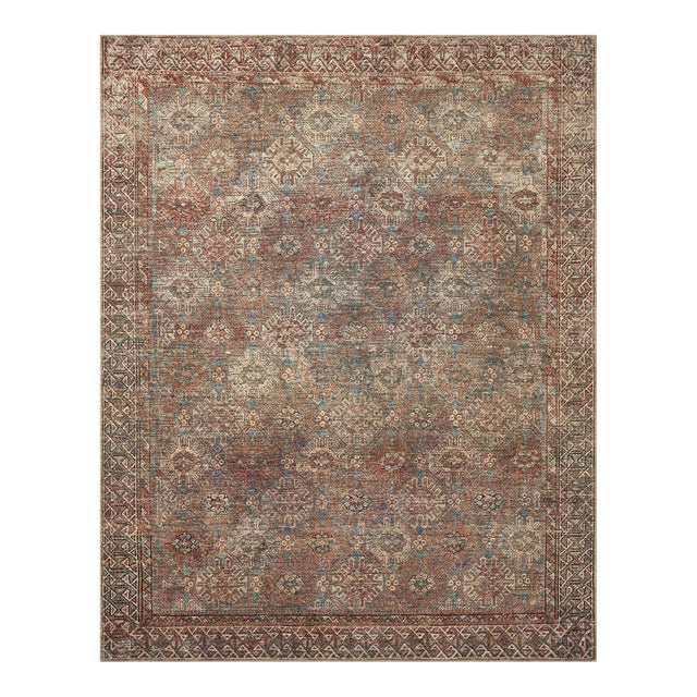 Amber Lewis x Loloi Billie Aqua / Rust 8'-6" x 11'-6" Area Rug For Sale