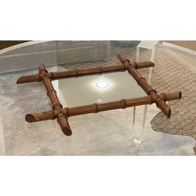 Brown Antique Petite French Faux Bamboo Mirror For Sale - Image 8 of 18