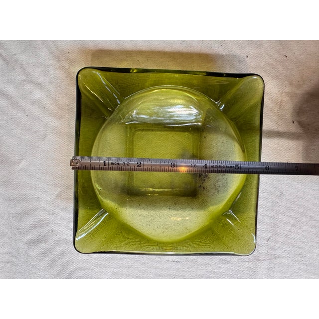 Pair of Vintage Green Glass Ashtrays For Sale - Image 10 of 12