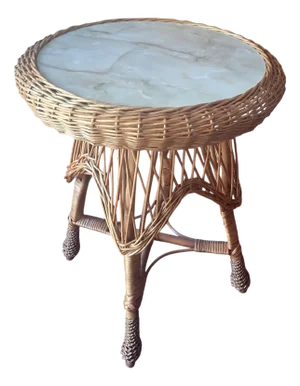 Circular Bamboo and Faux Marble Coffee Table, 1960s