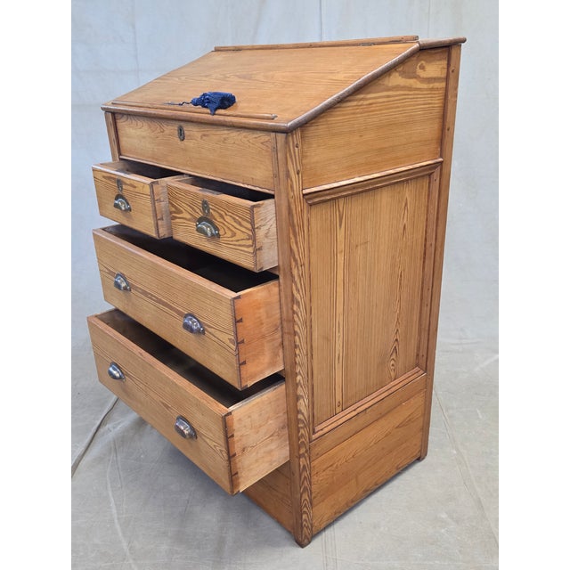 Farmhouse Antique Circa 1900 English Pine Schoolmaster's Standing Desk With Storage For Sale - Image 3 of 14