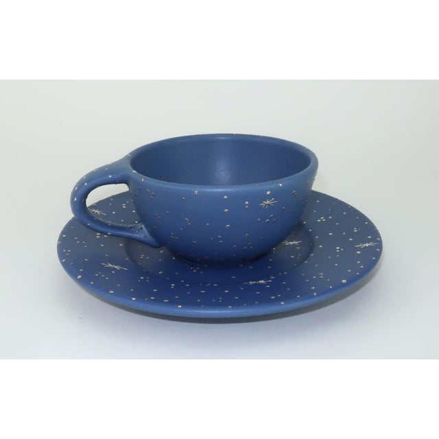 Emilia Castillo Emilia Castillo Ceramic Pottery Celestial Cup & Saucer With Silver Overlay For Sale - Image 4 of 12