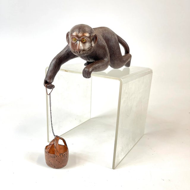 Burnt Umber Late 20th Century Ceramic Hanging Monkey For Sale - Image 8 of 8
