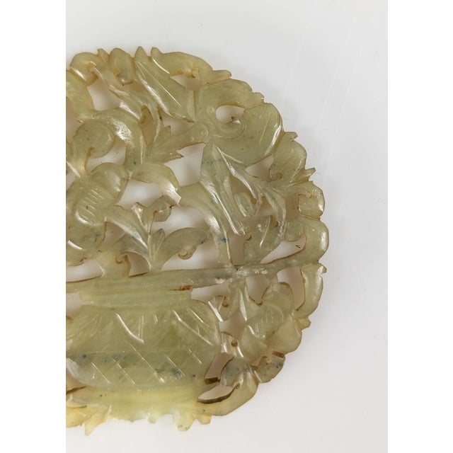 Gemstone 19th Century Chinese Carved Dark Celadon Green Jade Pendant Plaque For Sale - Image 7 of 12