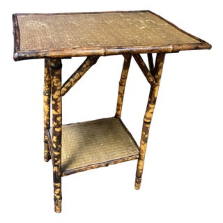 Burnt Bamboo Two-Tier Side Table, 19th Century For Sale