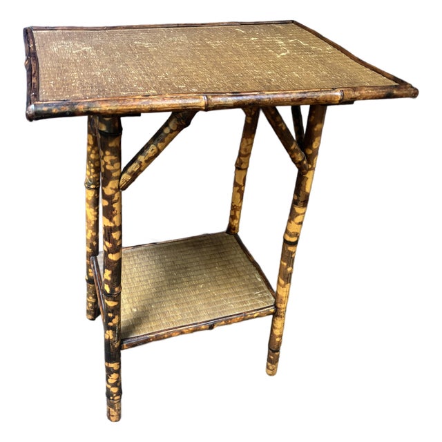 Burnt Bamboo Two-Tier Side Table, 19th Century For Sale