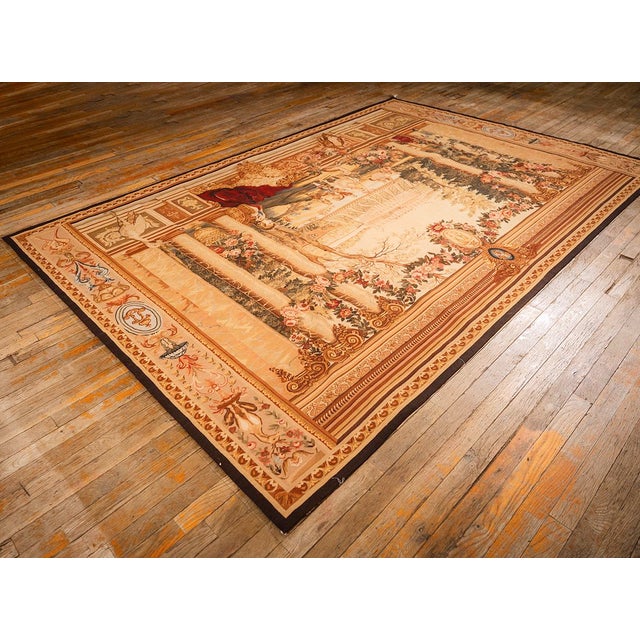 1875s Antique Beige Field European Landscape Victorian Flat Weave Wool Tapestry For Sale - Image 4 of 15