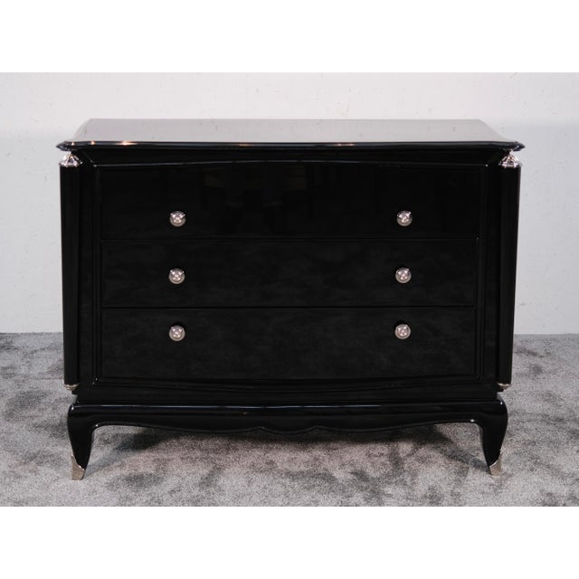 1930s Art Deco Chest of 3 Drawers in High-Gloss Black Lacquer, France, 1930s For Sale - Image 5 of 11