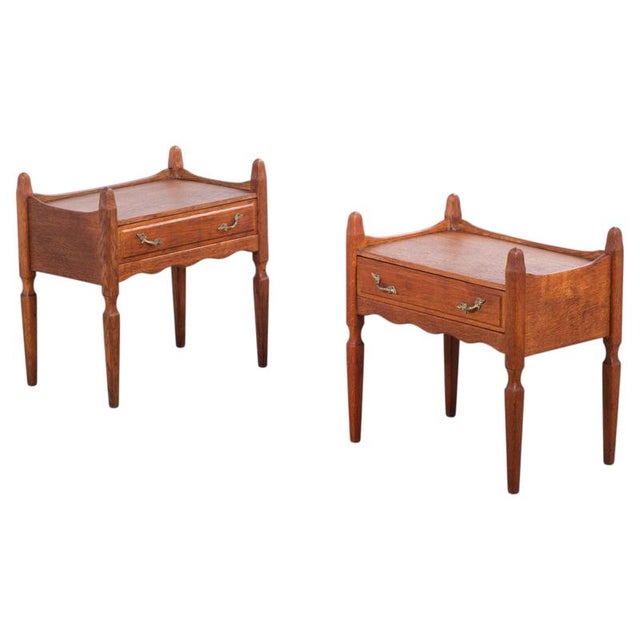 Brutalist Oak Nightstands attributed to Henning Kjærnulf, 1970s, Set of 2 For Sale - Image 9 of 9